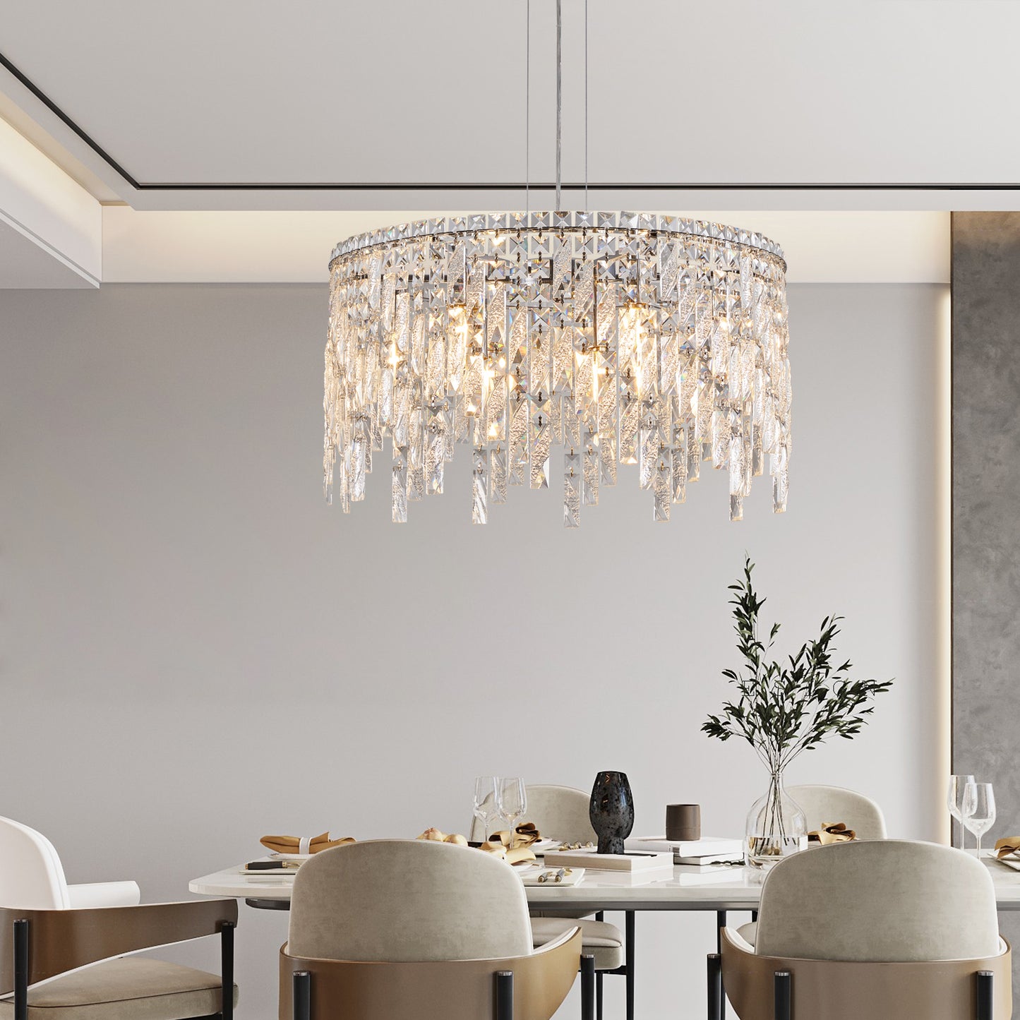 24" Modern Round Silver Crystal Chandelier - view 4