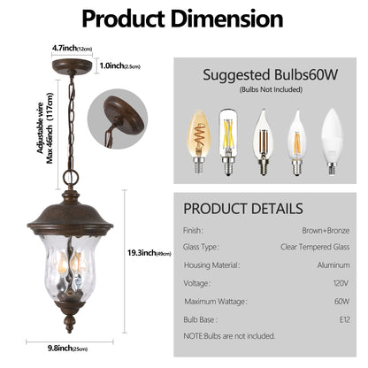 Rustic Bronze Outdoor Hanging Lantern Pendant, 19"H - view 6