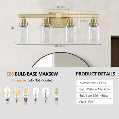 24" 4-Light Gold Vanity Light with Clear Glass - view 9