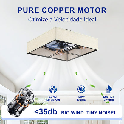 16.6" Square Fabric Farmhouse Flush Mount Ceiling Fan - view 11