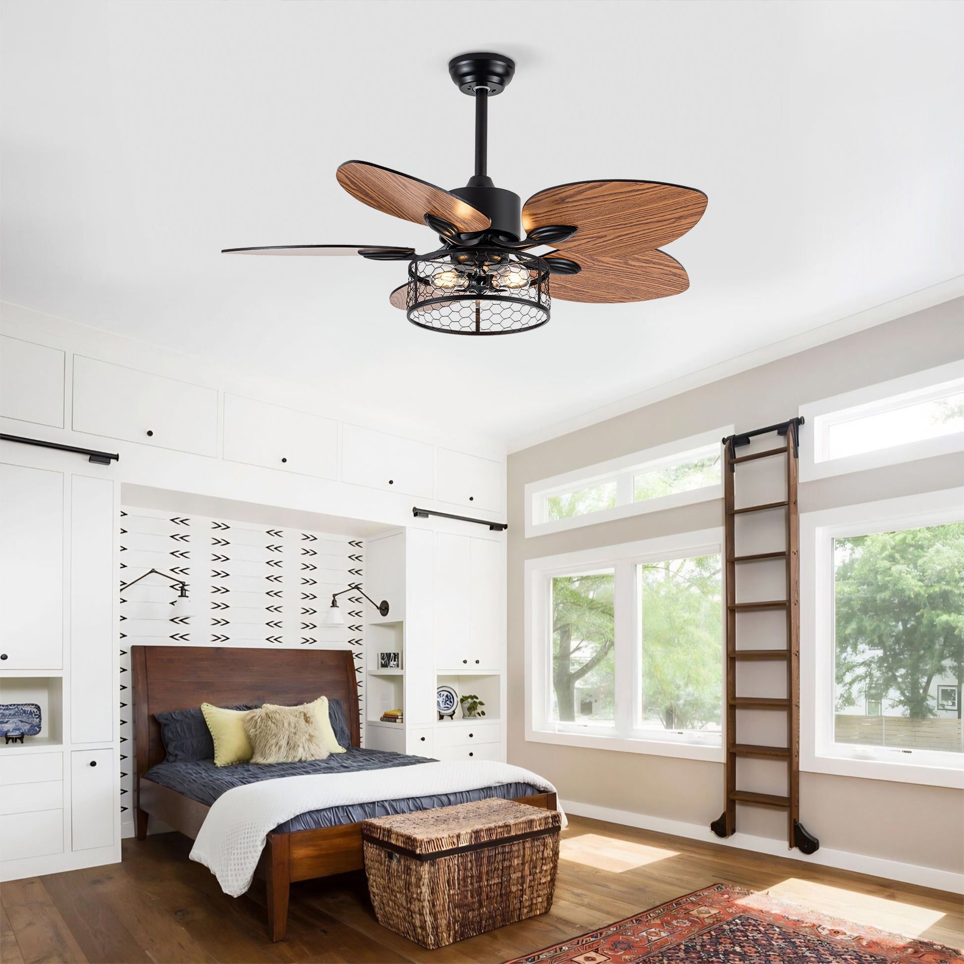 42" Matte Black Ceiling Fan with Light and Remote - view 4