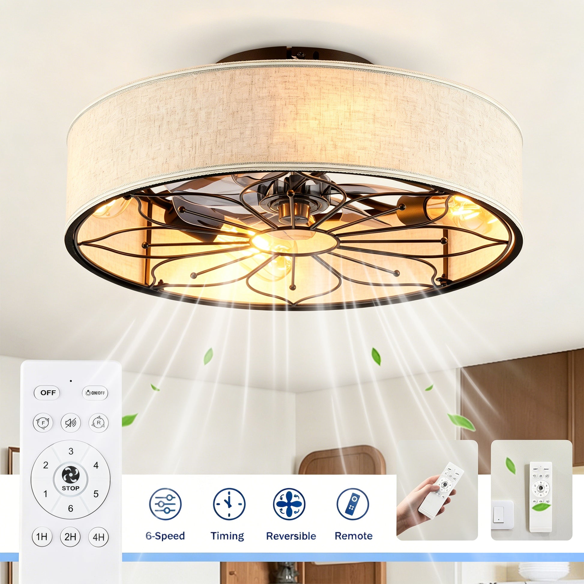 20" Lotus Fabric Bladeless Ceiling Fan with Remote - view 6