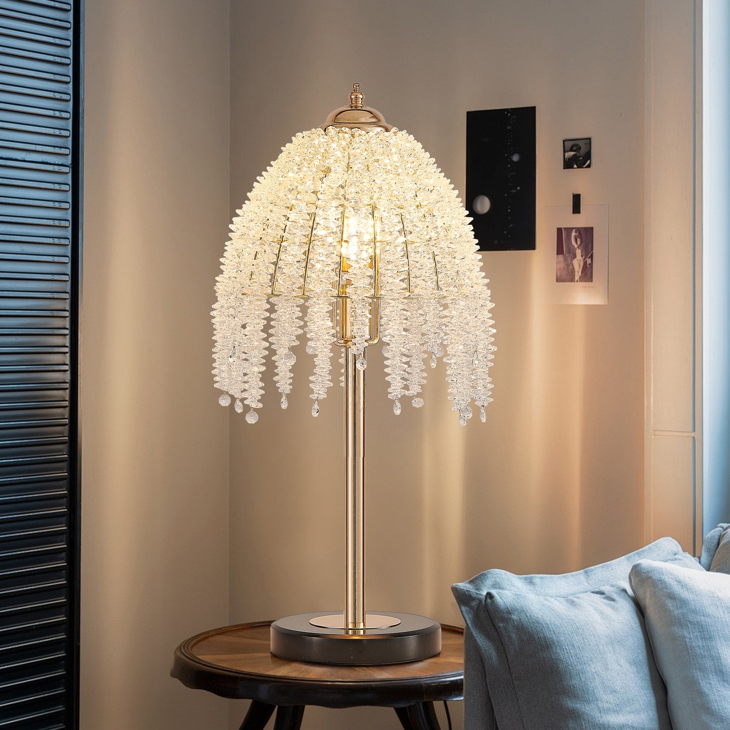 19"H Gold Waterfall Crystal Table Lamp with Marble Base - view 3