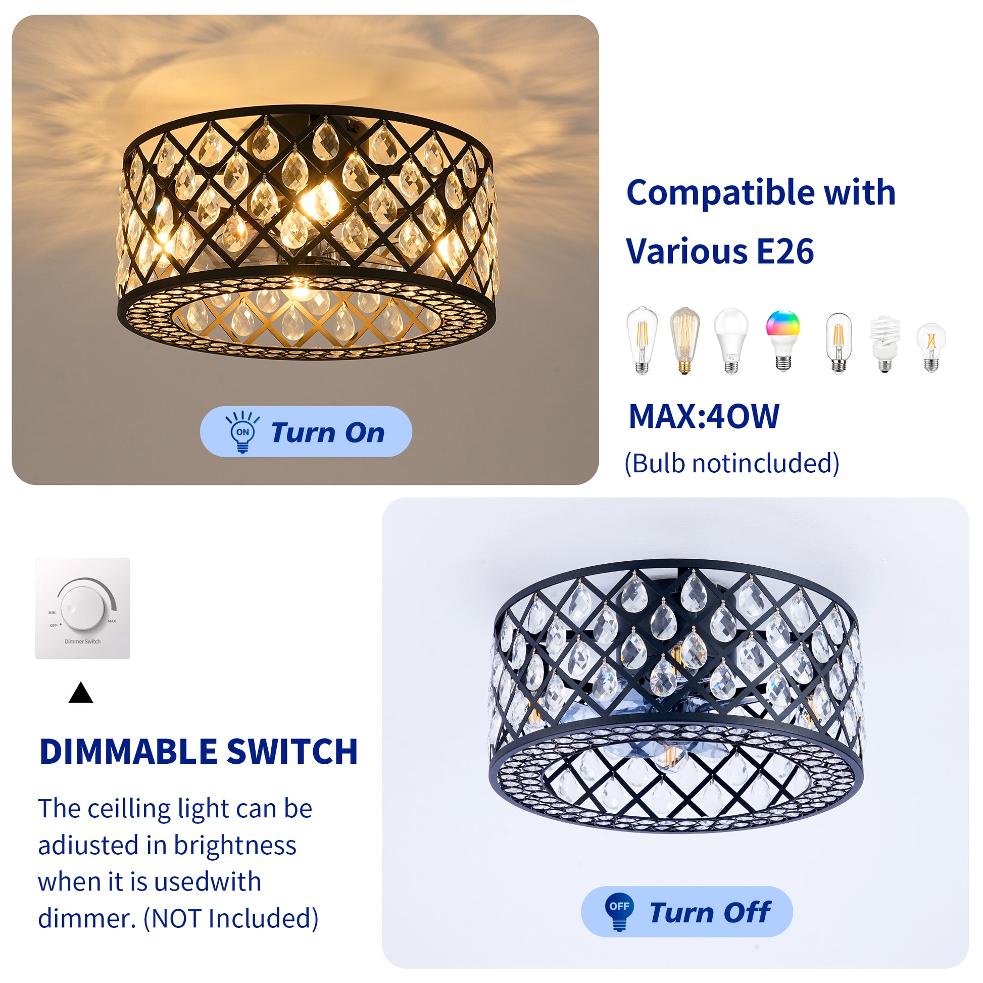 18.11" Crystal Flush Mount Ceiling Fan with Remote - view 7