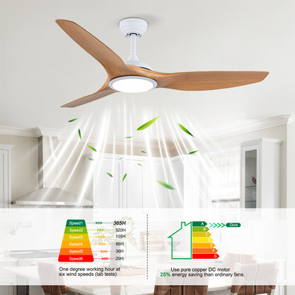 52" Matte White & Natural Wood Ceiling Fan with Remote - view 12