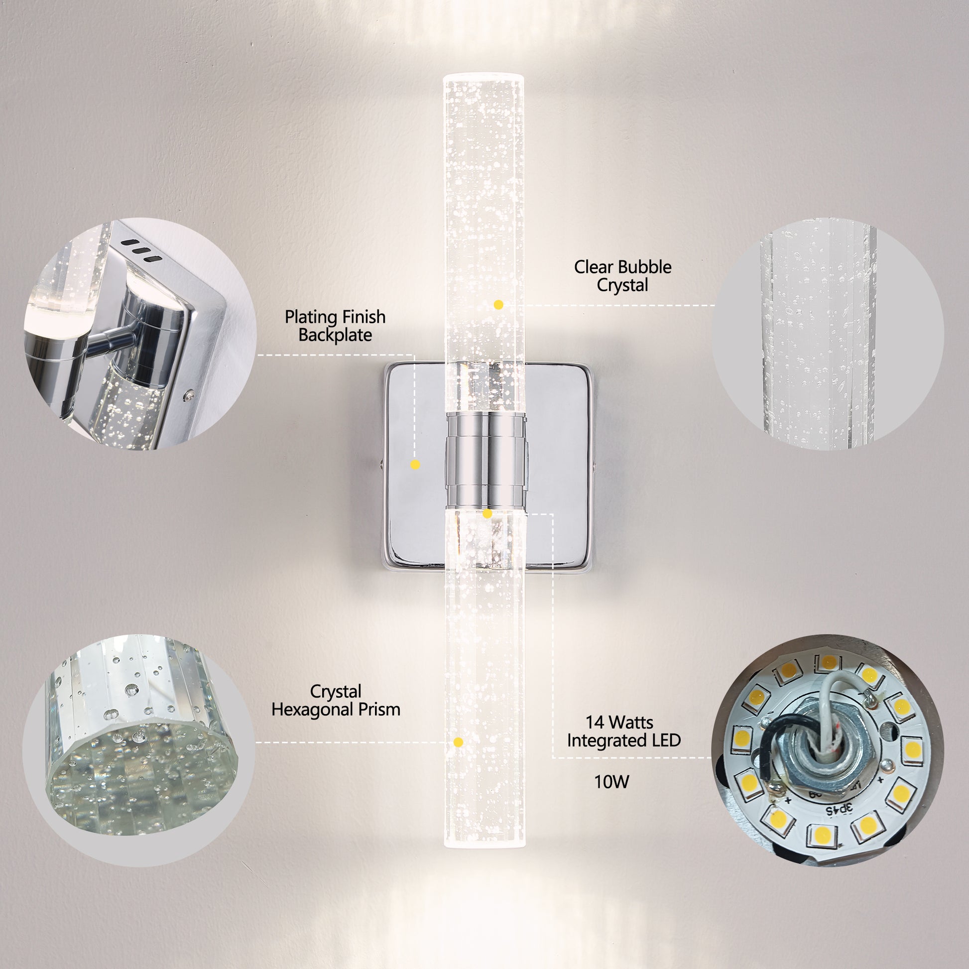 17"H 2-Light Chrome Bubble Crystal Wall Light - view 7