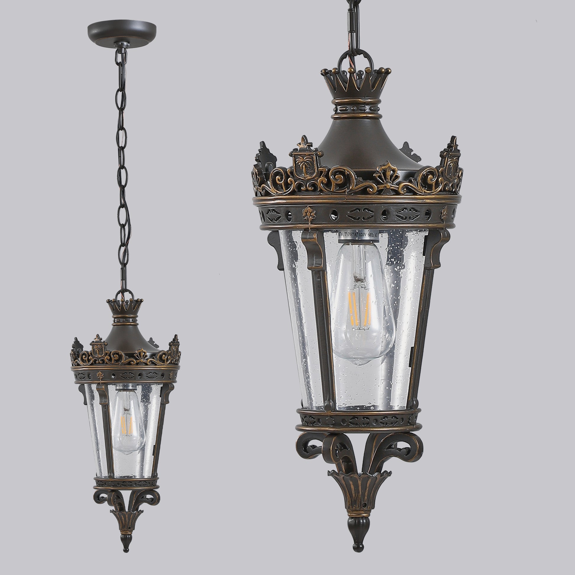 18"H Antique Gold Outdoor Lantern Pendant Light - view 6