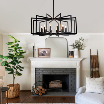 12-Light Matte Black Tiered Lantern Farmhouse Chandelier - view 3