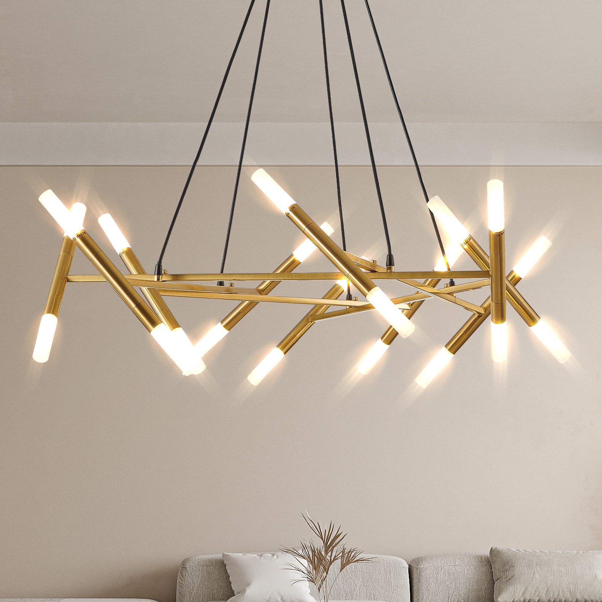 41" Gold Branch Chandelier with Frosted Tubes - view 2