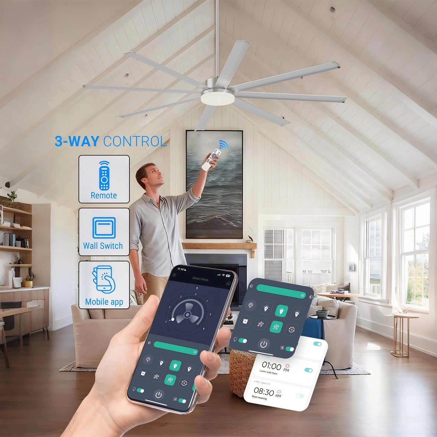 88" Silver Industrial Aluminum Ceiling Fan with Remote - view 13