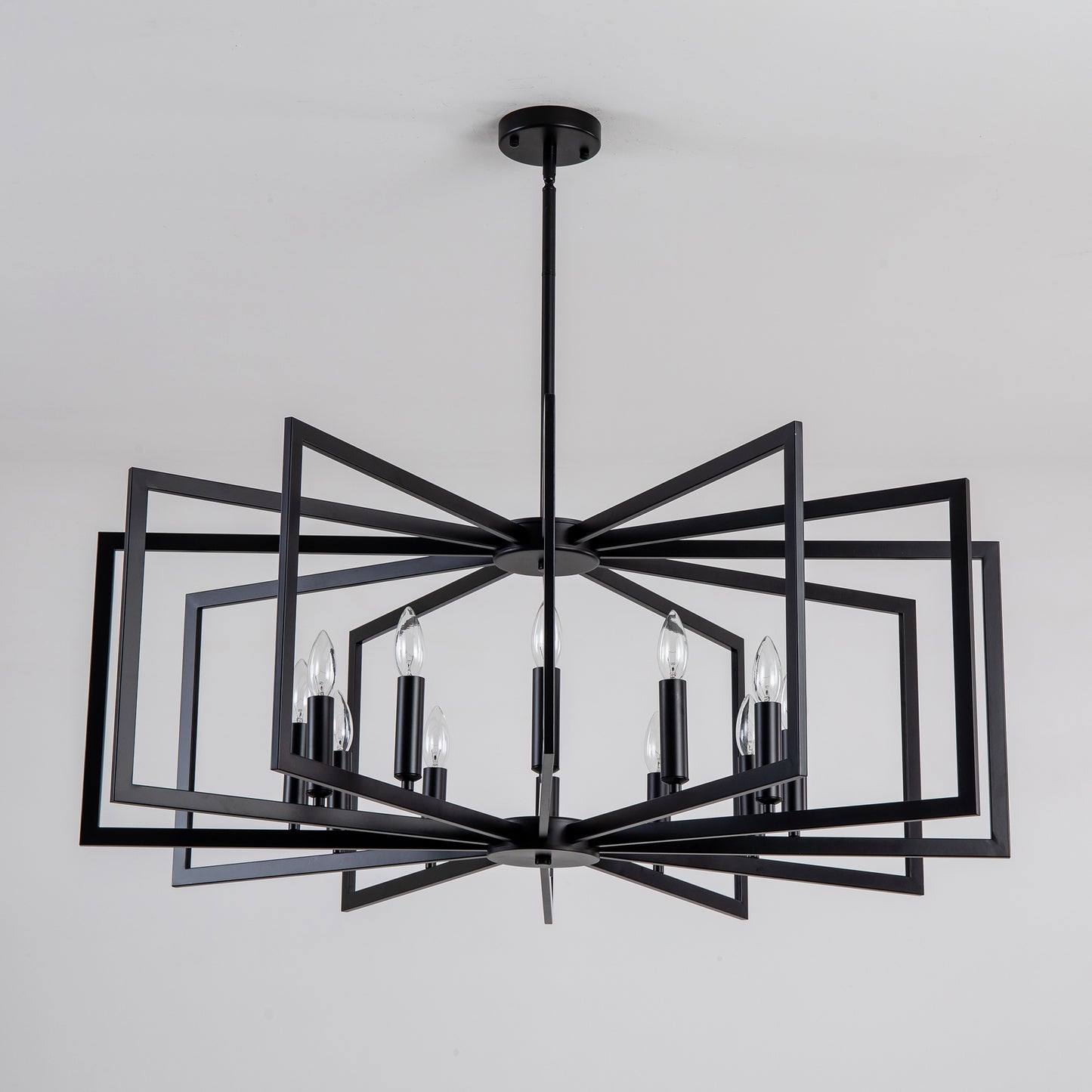 12-Light Matte Black Tiered Lantern Farmhouse Chandelier - view 12