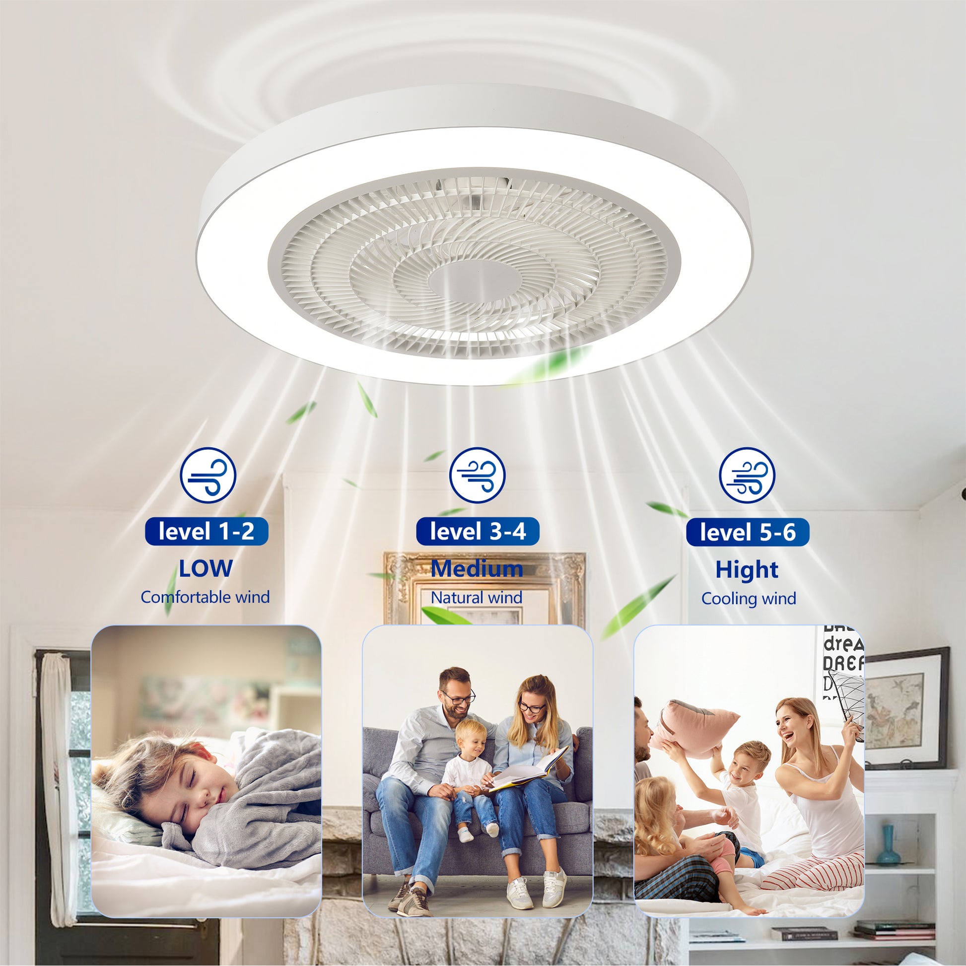 Matte White Flush Mount Ceiling Fan with Dimmable LED - view 14