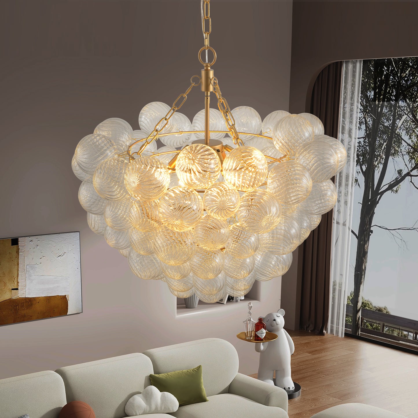 23.6" Gold Chandelier with Threaded Glass Globe - view 6