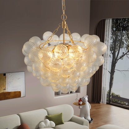 23.6" Gold Chandelier with Threaded Glass Globe - view 6