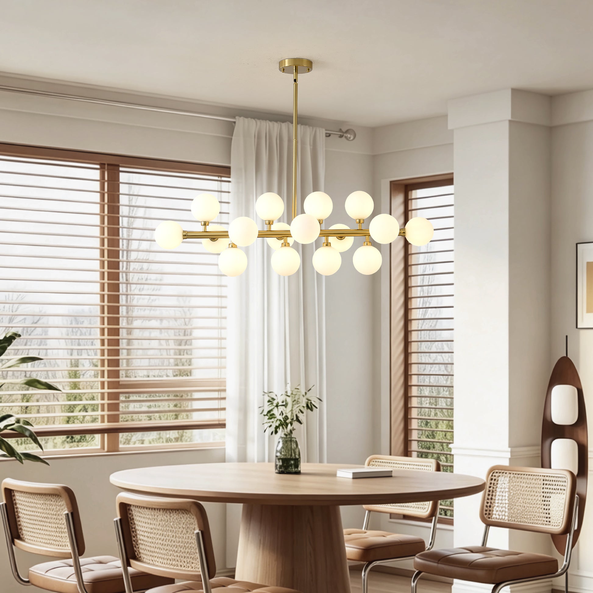 16-Light Gold Farmhouse Pendant Light with Opal Glass - view 3
