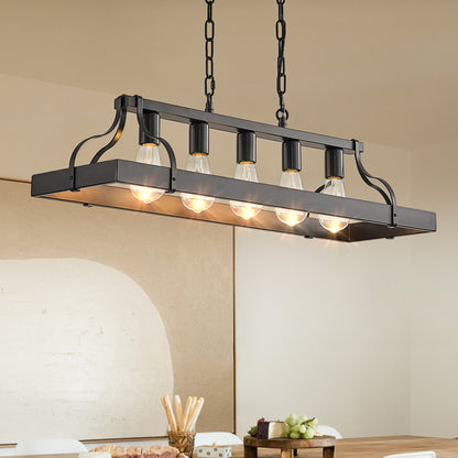 34" 5-Light Matte Black Industrial Linear Chandelier - view 4