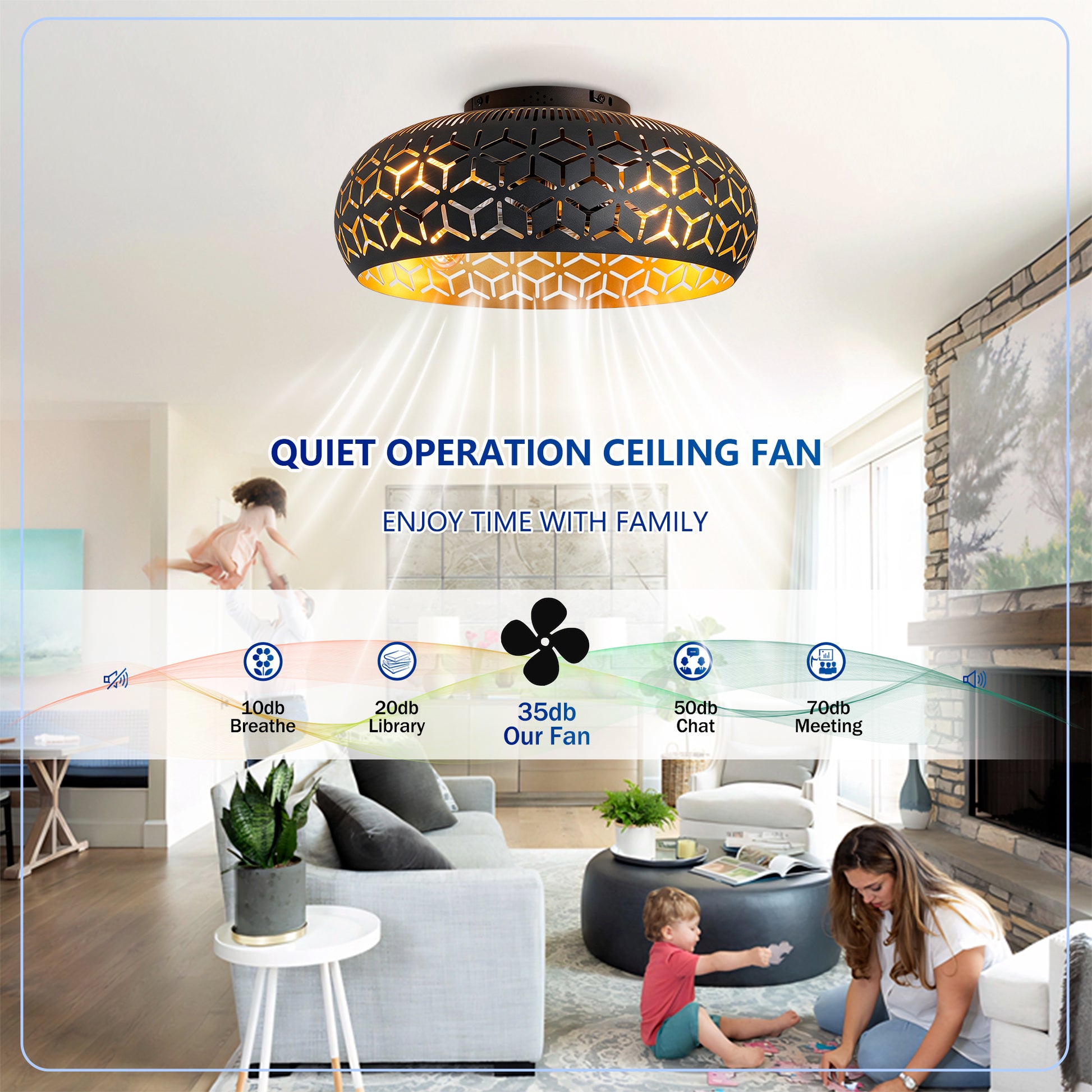 19.7" Black & Gold Caged Ceiling Fan with Remote - view 15