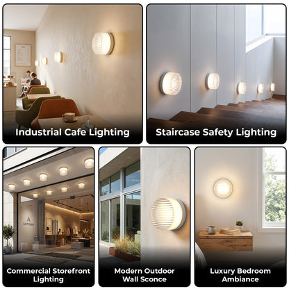 White Minimalist Round LED Wall Light with Glass Shade - view 5
