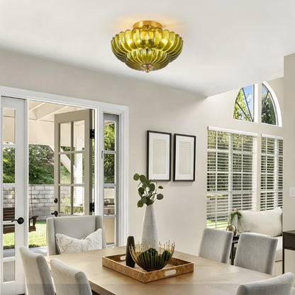 11.8" 3-Light Green Flower Glass Semi Flush Ceiling Light - view 2