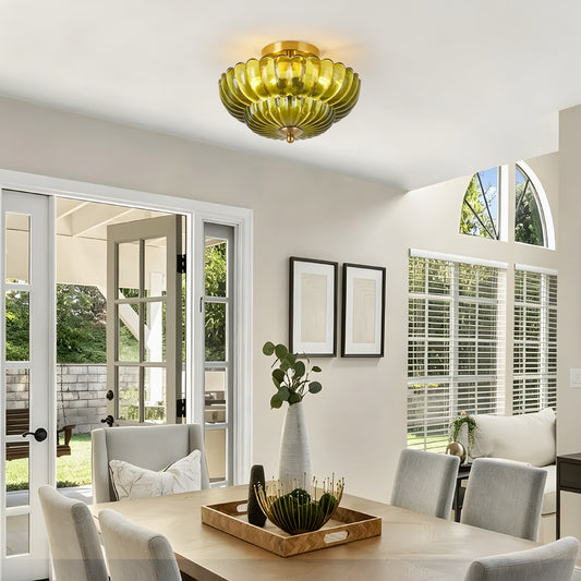 11.8" 3-Light Green Flower Glass Semi Flush Ceiling Light - view 2