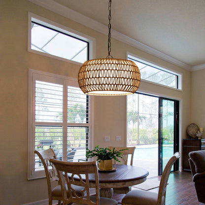 18" White Boho Woven Jute Rope Pendant Light - view 4