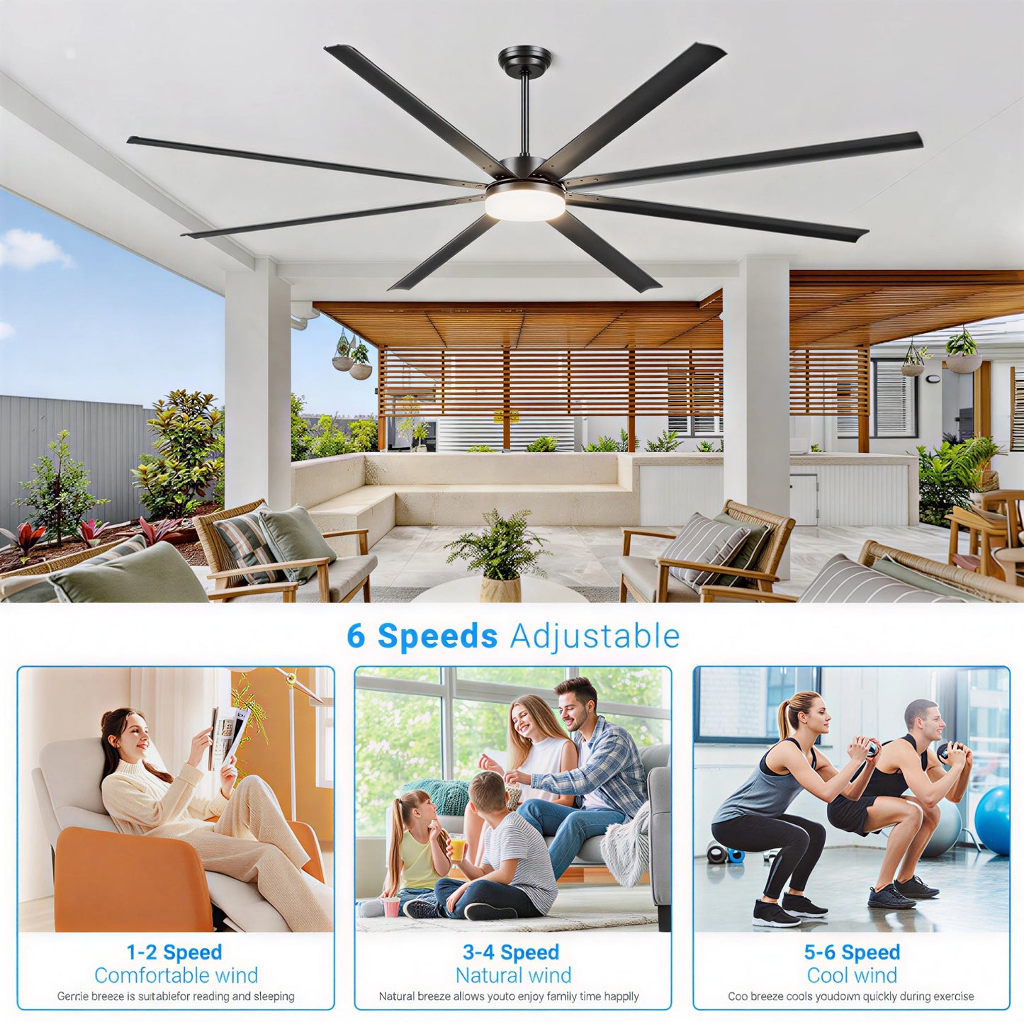 96" Black Industrial Ceiling Fan with Remote - view 11