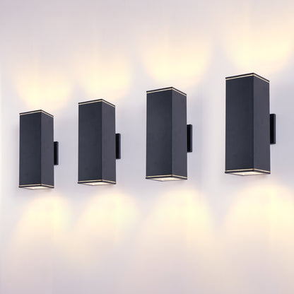 12" Black Square Up Down Outdoor Wall Light, 4-Pack