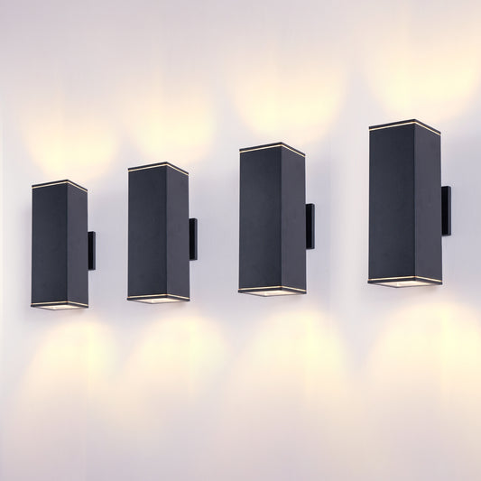 12" Black Square Up Down Outdoor Wall Light, 4-Pack