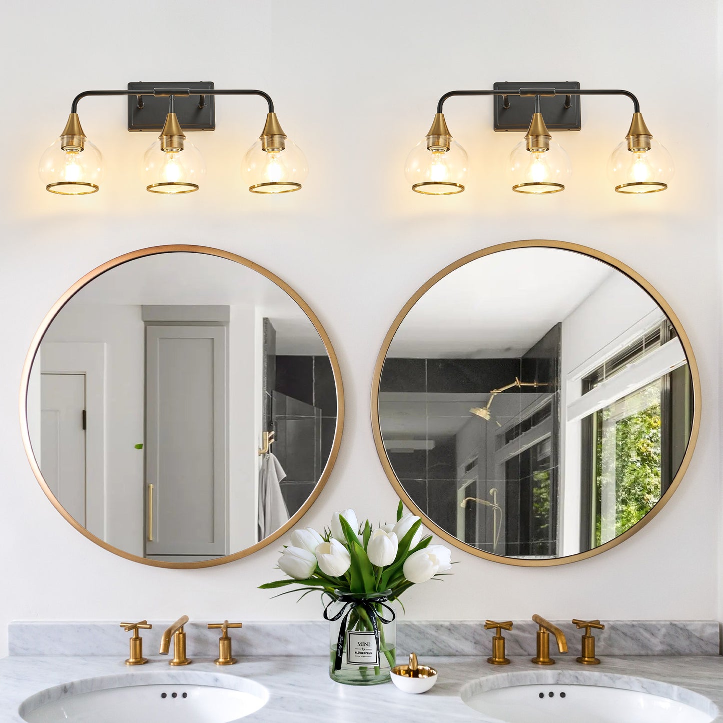 23" 3-Light Black & Gold Vanity Light with Clear Glass - view 3