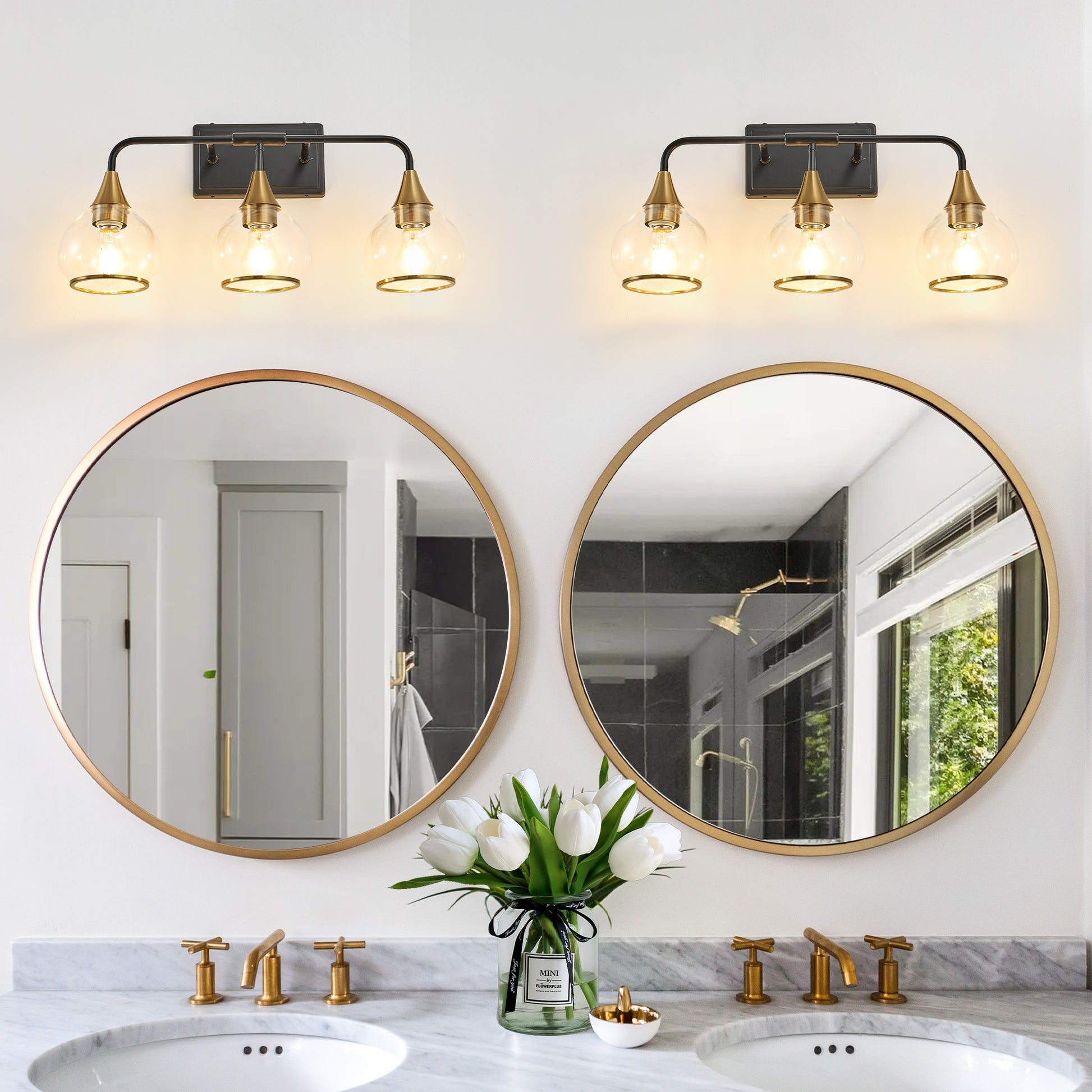 23" 3-Light Black & Gold Vanity Light with Clear Glass - view 3
