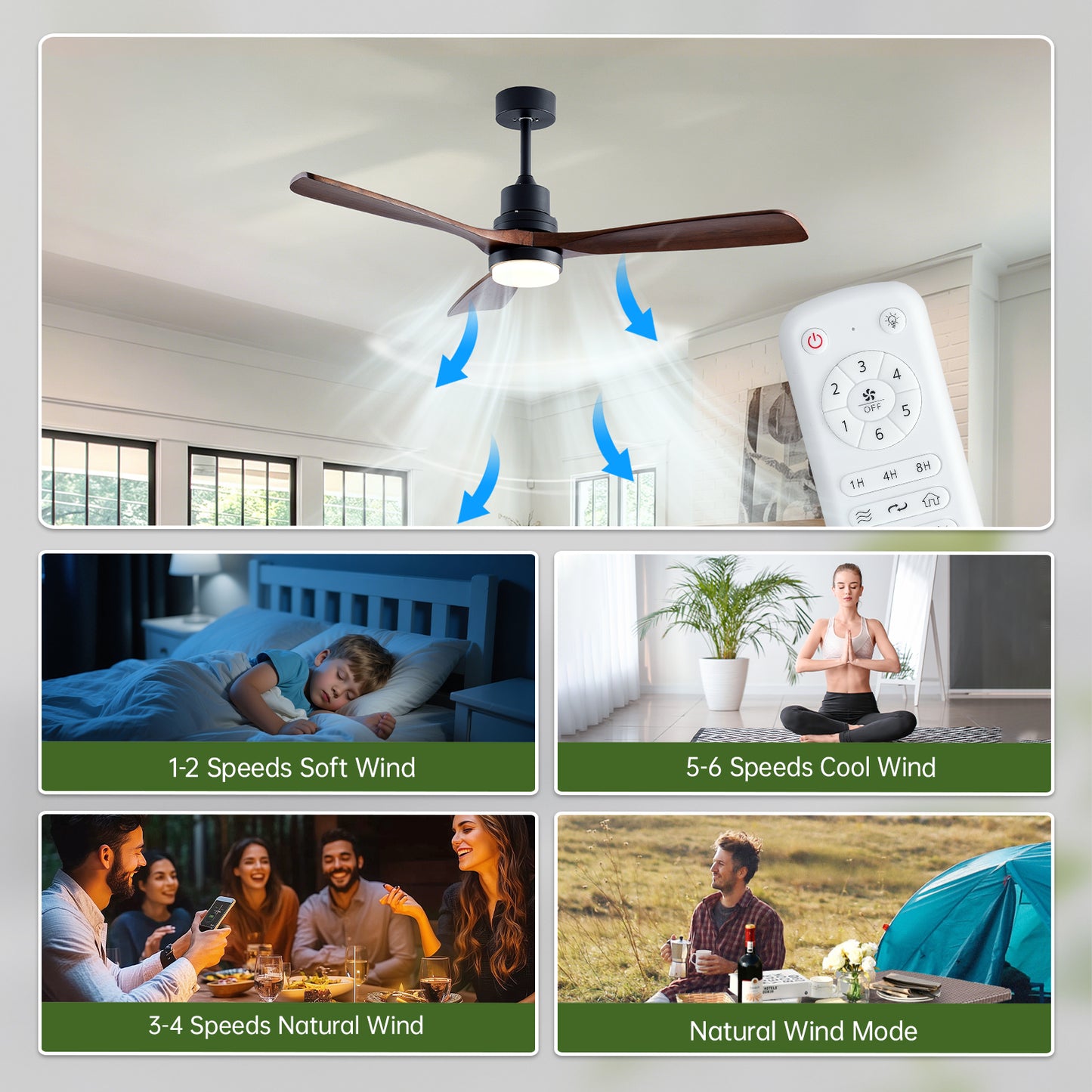 52" Black & Walnut Wood Ceiling Fan with Remote - view 8