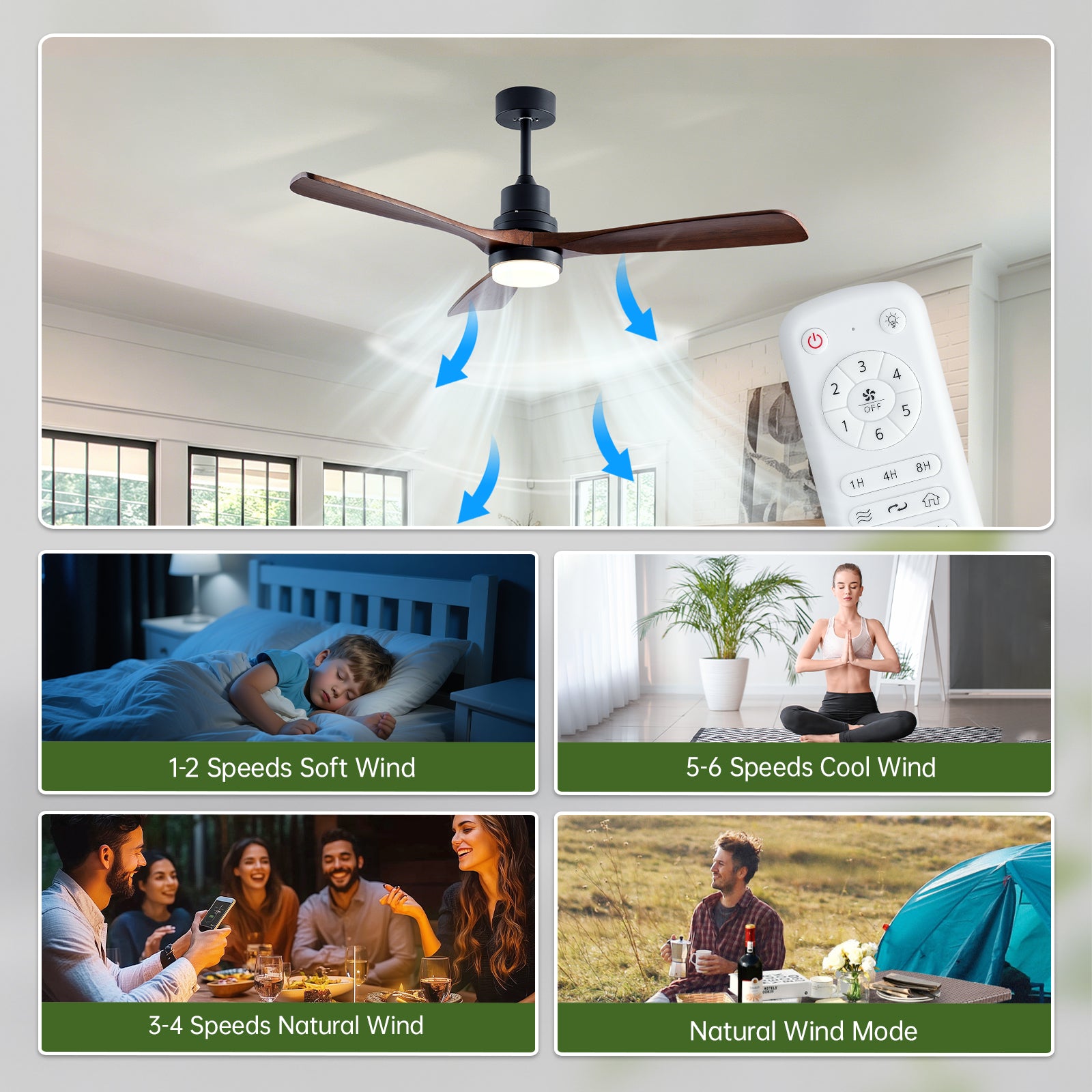 52" Black & Walnut Wood Ceiling Fan with Remote - view 8