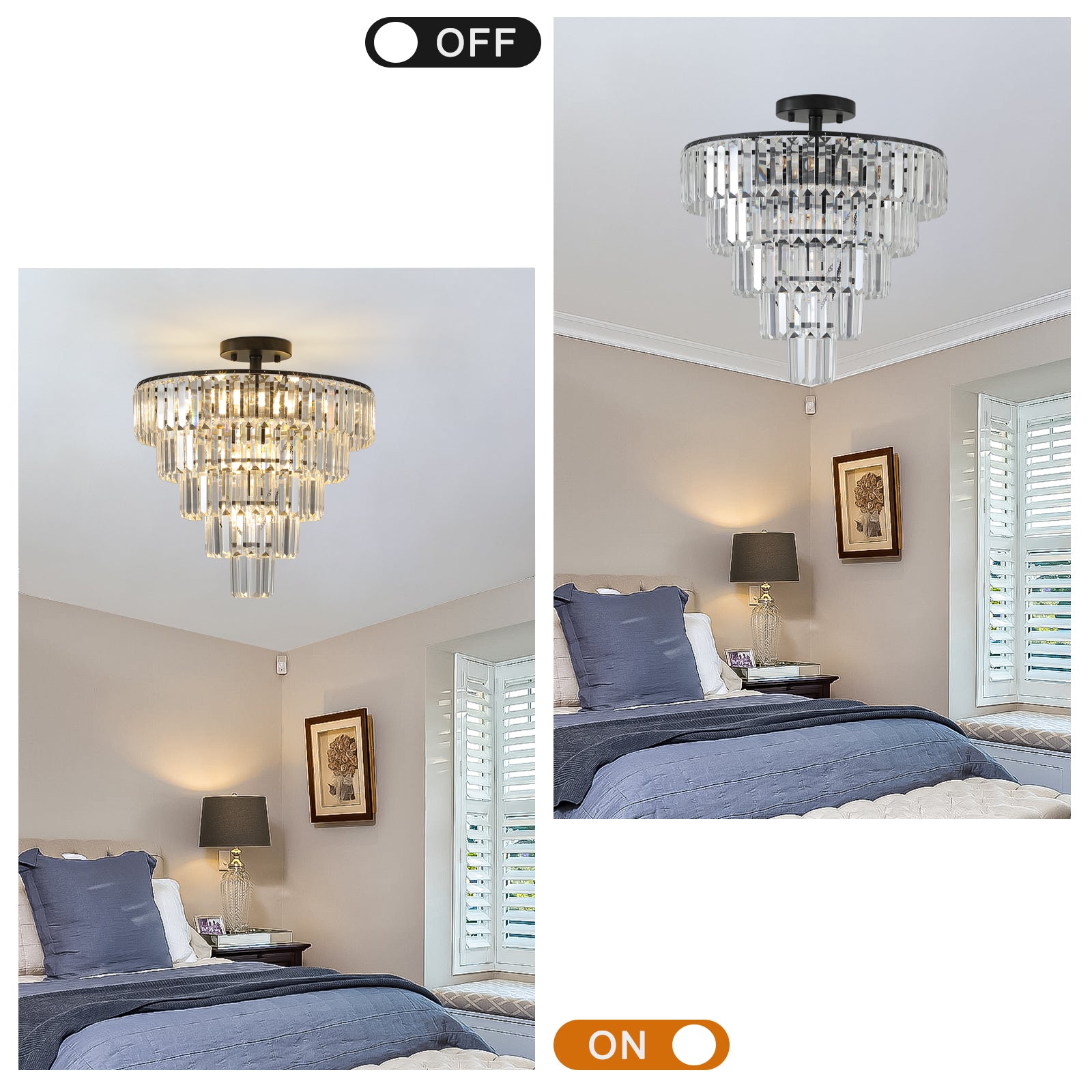 20" Black Crystal Flush Mount Chandelier, 10-Light - view 8