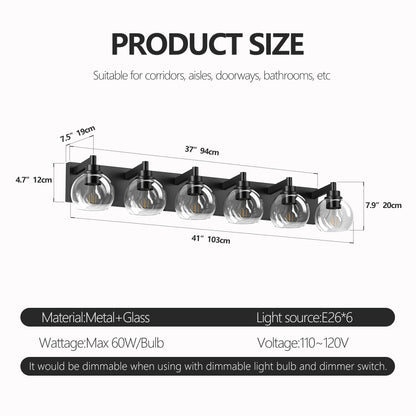 6-Light Black Farmhouse Vanity Light with Glass Shade - view 8
