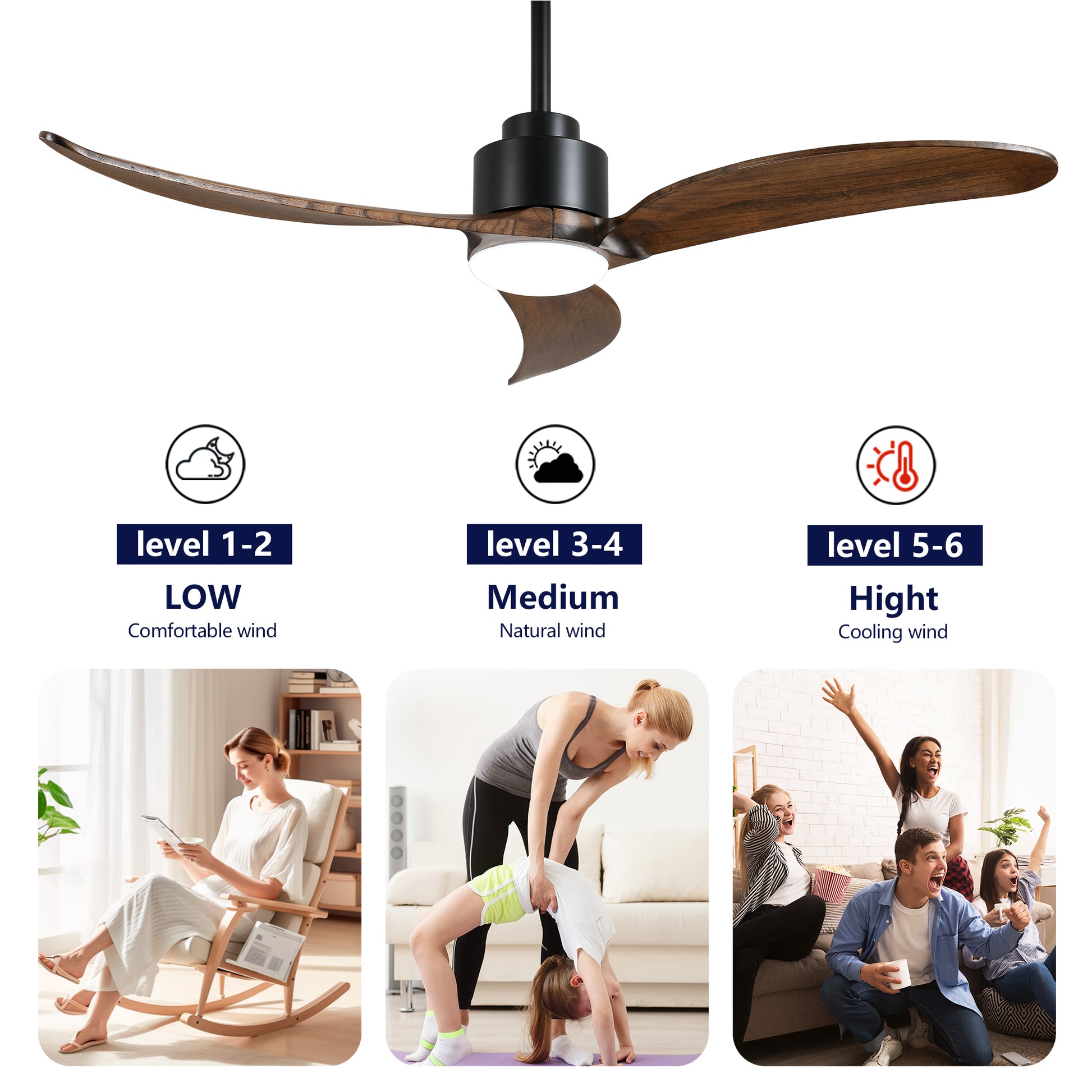 52" Matte Black & Wood Ceiling Fan with Dimmable LED - view 19