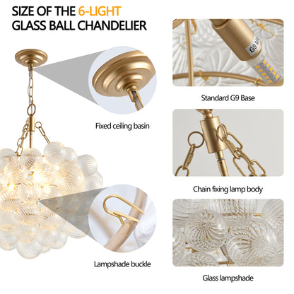 23.6" Gold Chandelier with Threaded Glass Globe - view 7