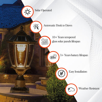 20"H Golden Vintage Solar Outdoor Lantern, Set of 2 - view 12