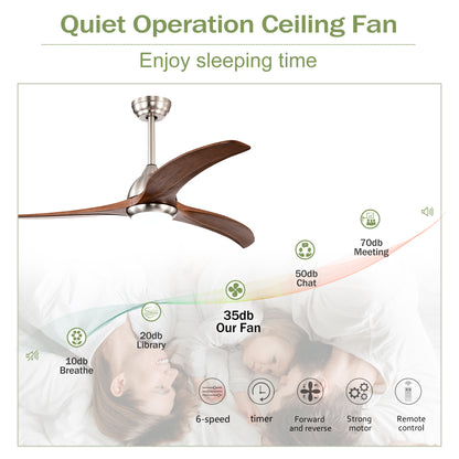 52" Satin Nickel & Walnut Ceiling Fan with Light & Remote - view 10