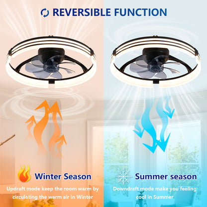 20" Matte Black Flush Mount Ceiling Fan with Dimmable LED - view 10