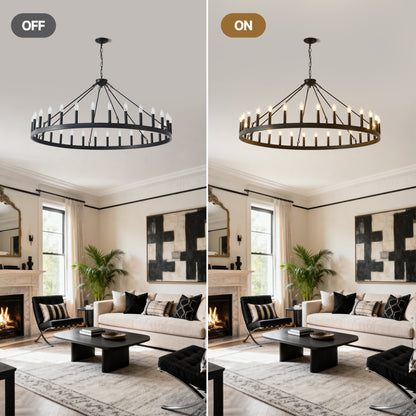 53.15" Matte Black Wagon Wheel Chandelier, 30-Light - view 7