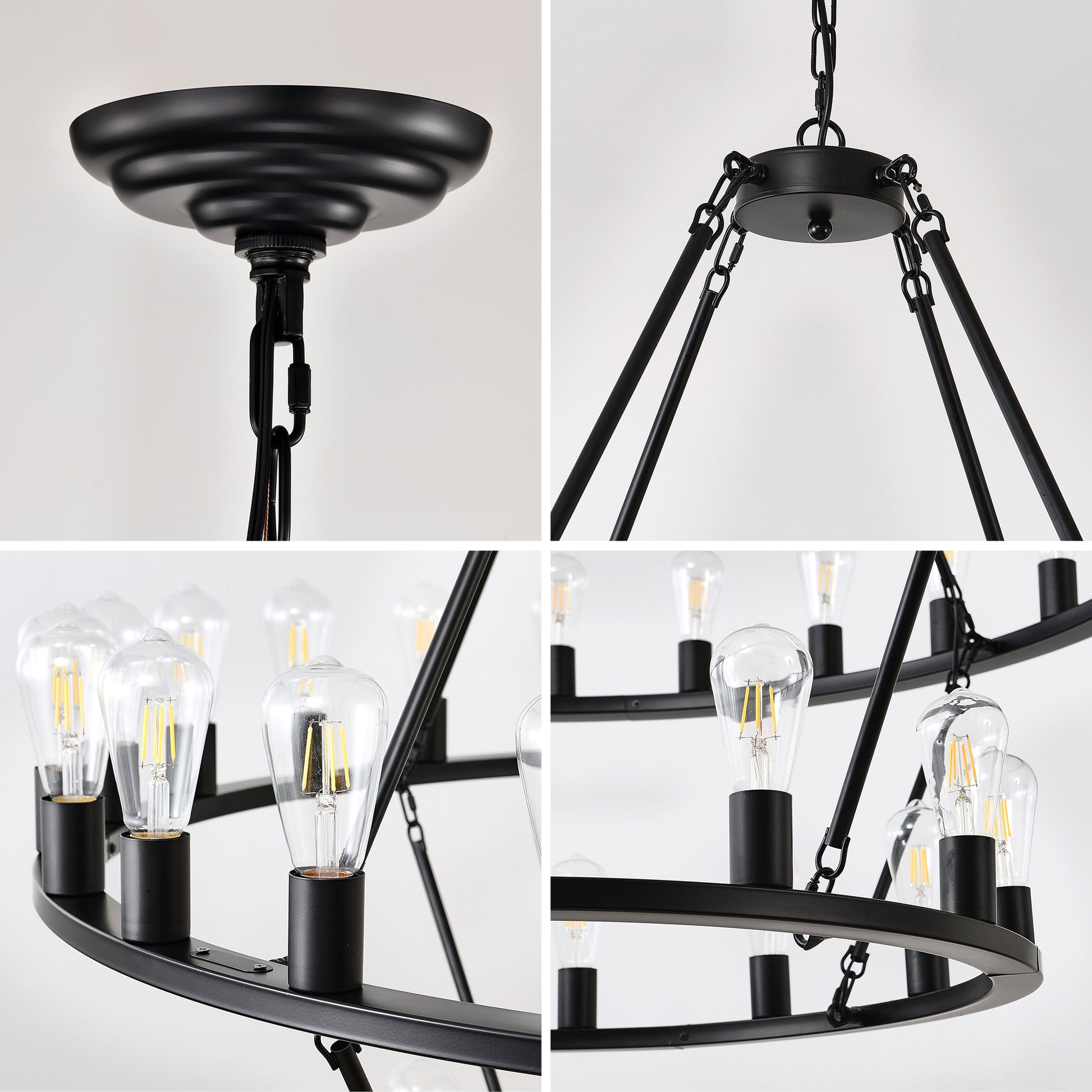 52" 2-Tier Wagon Wheel Farmhouse Chandelier, 36-Light - view 13