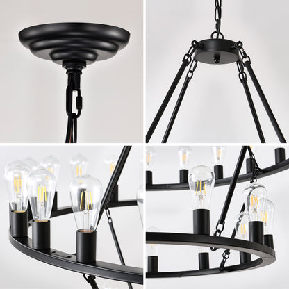 52" 2-Tier Wagon Wheel Farmhouse Chandelier, 36-Light - view 13