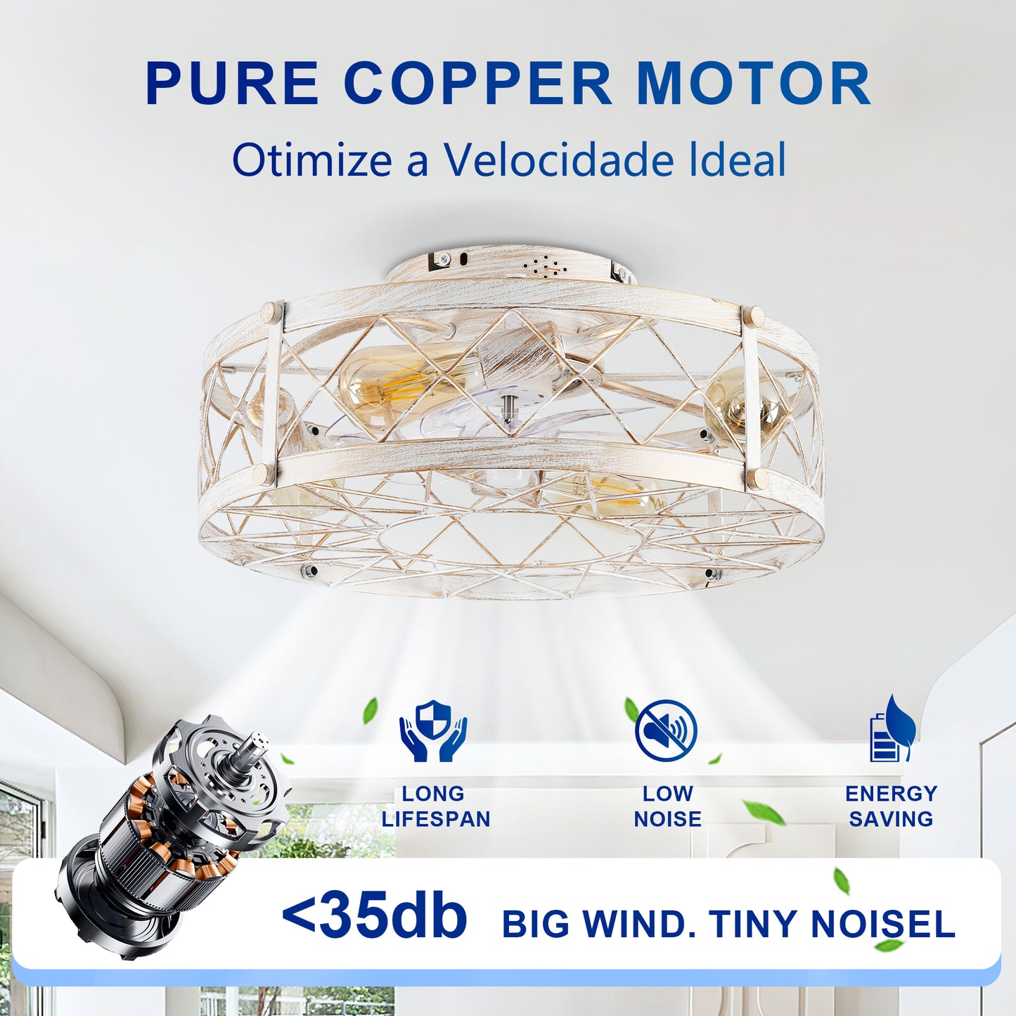 20" Matte White Caged Ceiling Fan with Remote - view 11