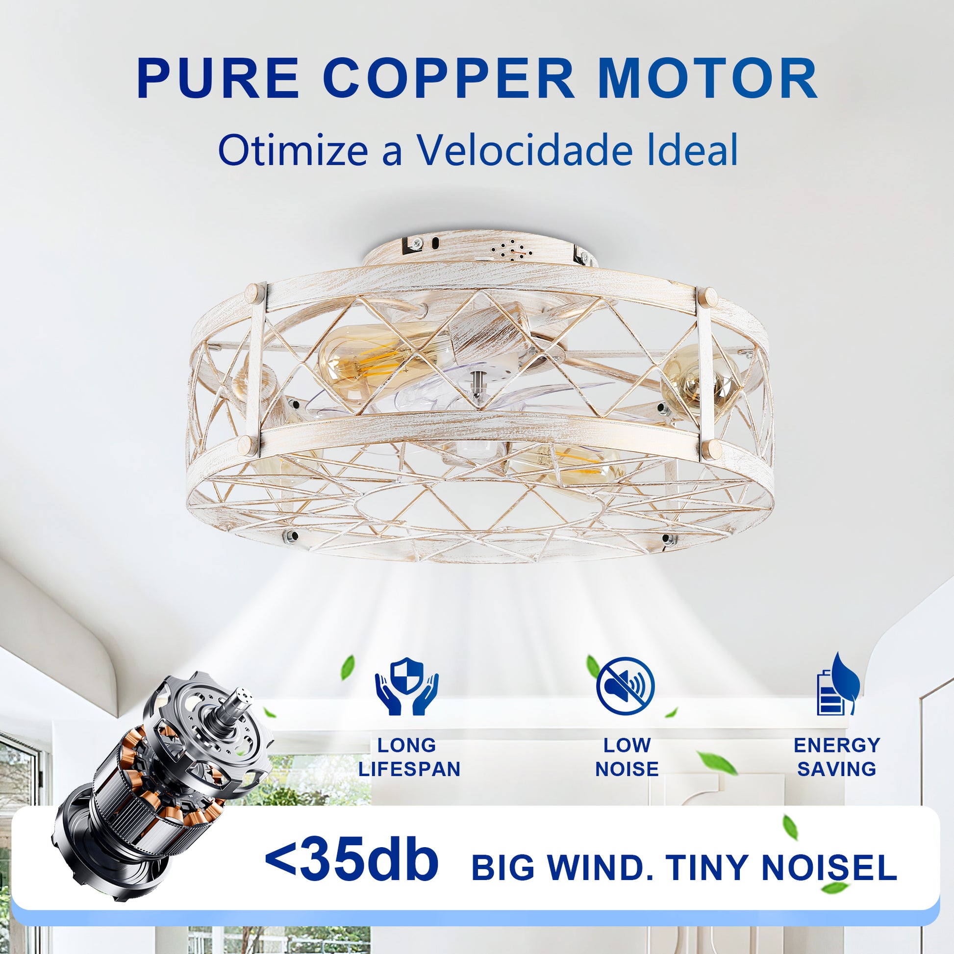 20" Matte White Caged Ceiling Fan with Remote - view 11
