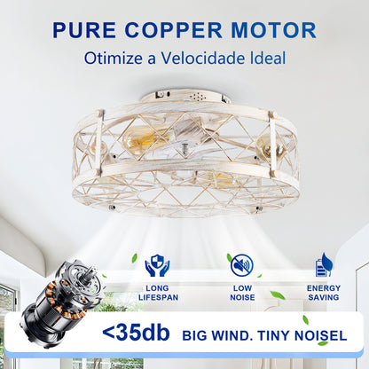 20" Matte White Caged Ceiling Fan with Remote - view 11