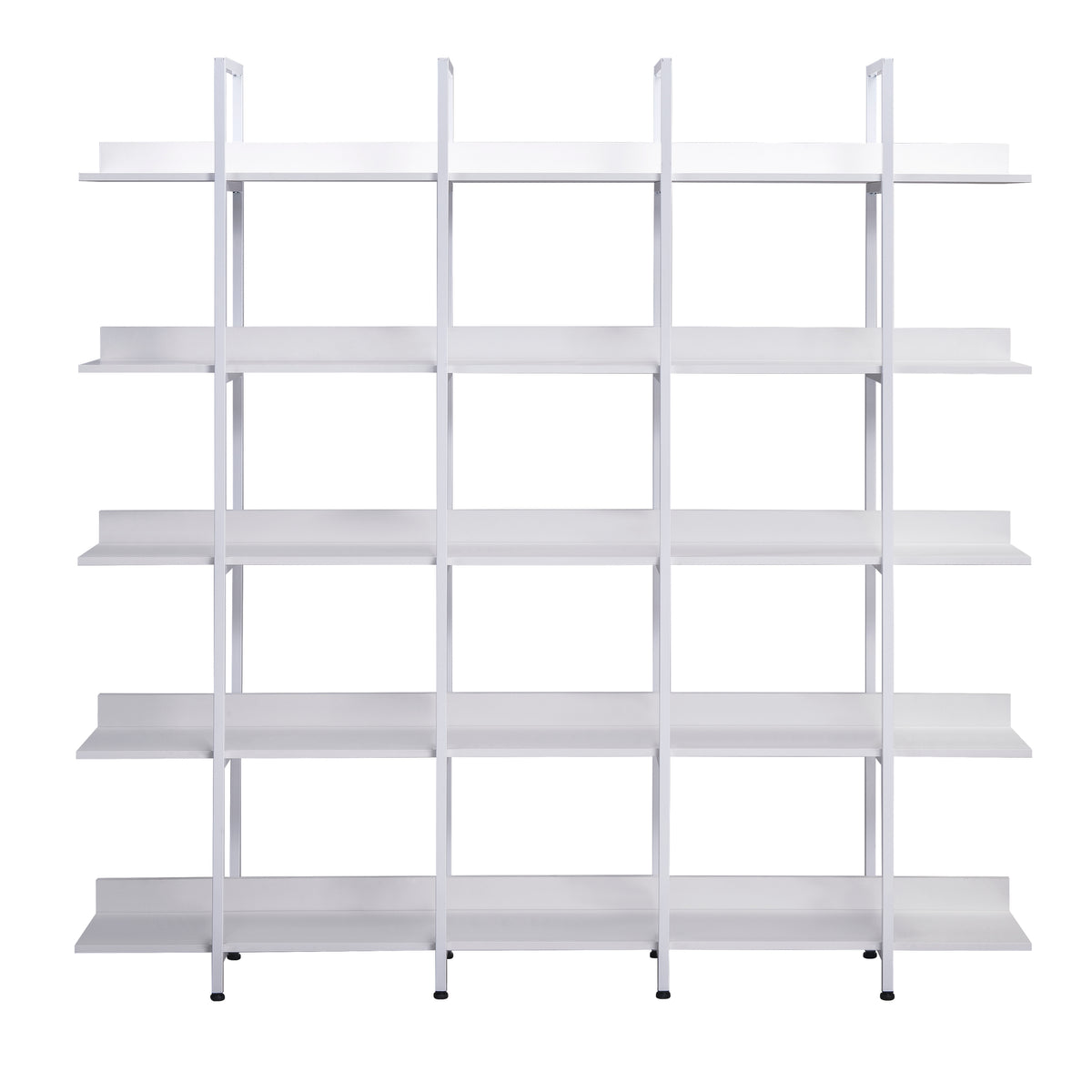 71" White Industrial 5-Tier Metal Frame Bookcase