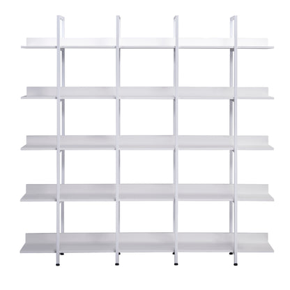 71" White Industrial 5-Tier Metal Frame Bookcase
