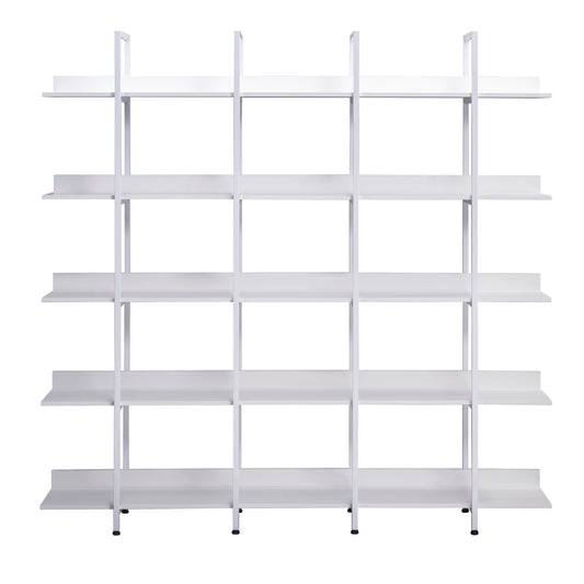 71" White Industrial 5-Tier Metal Frame Bookcase