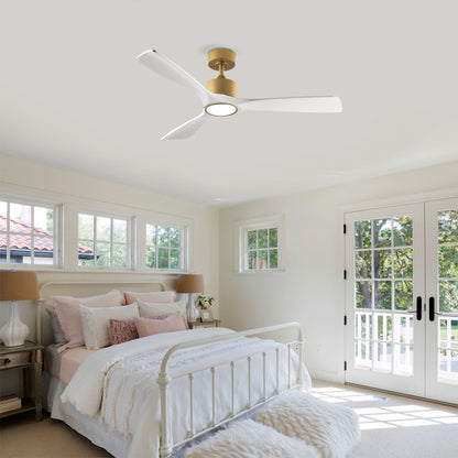 52" Gold and White Solid Wood Ceiling Fan with Dimmable LED - view 4