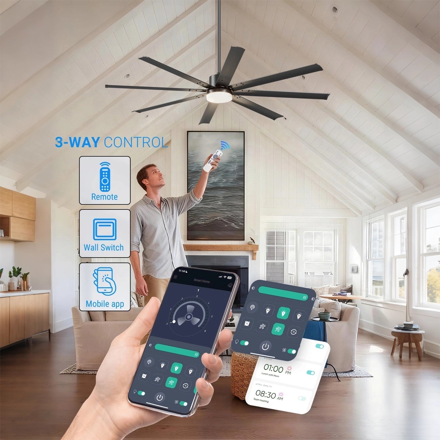 72" Black Industrial Ceiling Fan with Remote - view 9